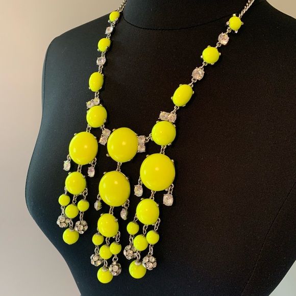 Neon Yellow, Rhinestone & Sterling Silver Bauble Adjustable Clasp Necklace - Picture 2 of 4